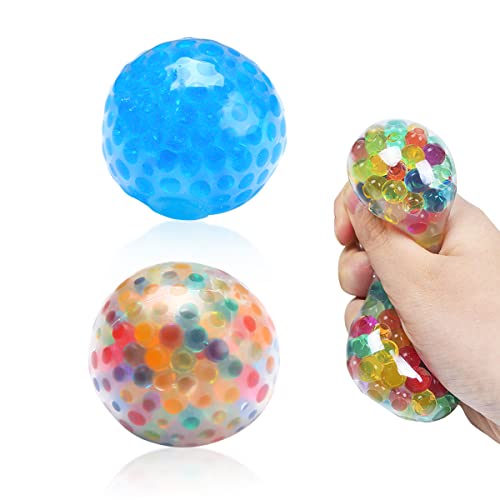 2 Piezas Bolas Antiestres Niños y Adultos, RosyFate Pelota Antiestres Silicona, Pelotas Antiestres de Goma con Cuentas, Colores Diferentes Al Azar