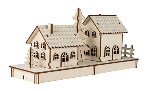 Rayher 46300000 Kit de construcción Casas de madera con piezas entrel