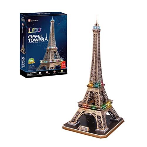 Puzzle 3D Torre Eiffel con Luz - Puzzle 3D Torre Eiffel Led 84 Piezas 