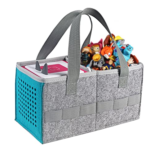 Eyglo Bolsa de almacenamiento para Toniebox Starter Set y Tonies Figurine, organizador de soporte protector con mucho espacio para accesorios Toniebox, bolsa de transporte para Toniebox (gris+azul)