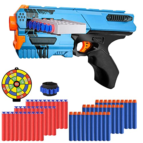 Pistola de Dardos para Flechas Nerf, Pistola de Juguete con Clips de 12 Balas + 60 Dardos de Espuma, Juego de Disparos Infantiles, Juguete de Armas Niño, Regalos de Cumpleaños Niños de 6 a 12 Años