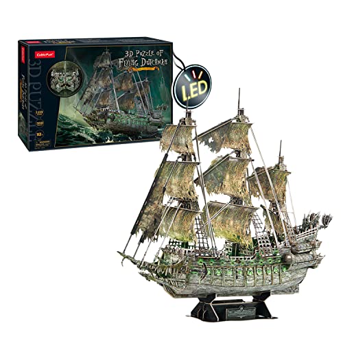 Puzzle 3D Barco Pirata - Holandés Errante, Puzzle 3D Niños 14 Años, Puzzle 3D Adultos, Puzzles 3D, Maquetas para Montar con Luces Led, Maquetas De Barcos