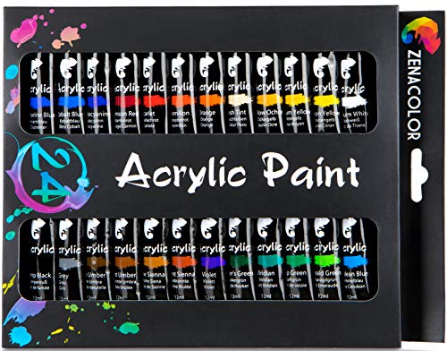 24 Tubos de Pintura Acrílica 12mL Zenacolor Set para lienzos y manualidades