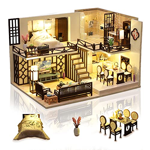 Cuteefun Casas de Munecas Madera en Miniaturas con Música y Muebles, 