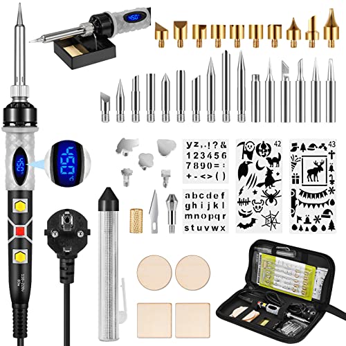 Kit Pirograbador de Madera SREMTCH 45pcs Soldador de Estaño Digital 8