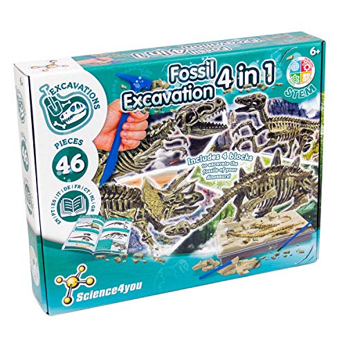 Science4you 399679 - Excavaciones Fósiles 4 en 1 Juguete Científico 