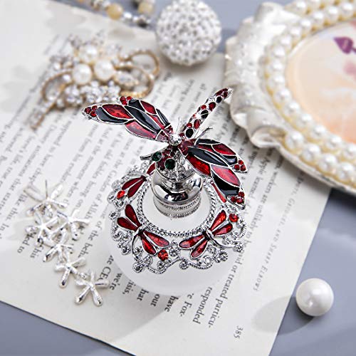 Botella de perfume de cristal decorativa de libélula con joyas esmaltadas de lujo de cristal perfumado titular botellas de aroma vacías recargables (rojo, 40 ml)