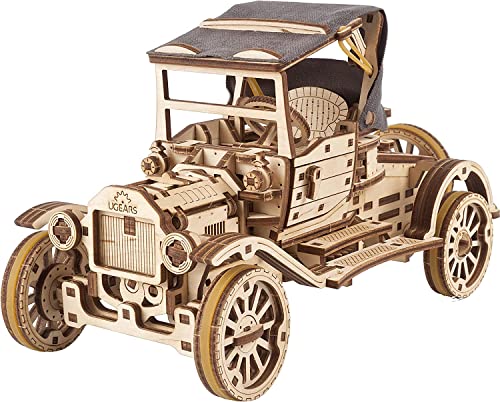 UGEARS Maqueta de Coche para Montar - Puzzle 3D y Maqueta para Montar Coche Retro - Maquetas de Coches para Construir con Techo Plegable y Motor de 4 Cilindros - Maquetas para Construir para Adultos