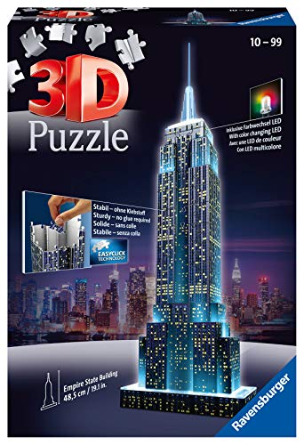 Ravensburger 12566 1- Puzzle 3D Building: Empire State Building Night 