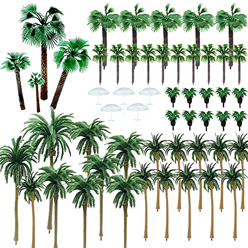 Woohome Árboles en Miniatura 44 Pz Palmeras de Coco Modelo de Árbol Palmera con 5 Pz Mini Paraguas para El Modelo de Tren Ferroviario Arquitectura Diorama Paisaje de Bricolaje Paisaje
