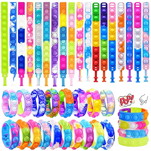 Pop It Fidget Toy Pulseras Set 40 Piezas Multicolor Popit Juguete Antiestrés Juguetes De Push Pop Bubble Fidget Juguete Antiestrés Silicona Sensorial De Explotar Burbujas Push Para Niños Adultos
