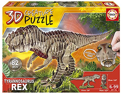 Educa - T-Rex Creature Monta tu Propio Dinosaurio. Puzzle 3D a Partir de 5 años. 19182, Multicolor