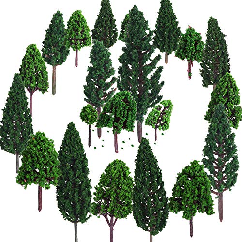 Bememo 22 Piezas de Modelo de Árbol 3-16 cm de Árboles de Modelo Mezclados Árboles de Tren Árbol Diorama de Paisaje de Ferrocarril Árboles de Arquitectura para DIY Paisaje, Verde Natural